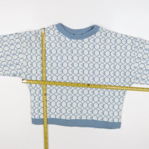 I Saw It First Womens Blue White M Geometric Knit Crew Neck Jumper