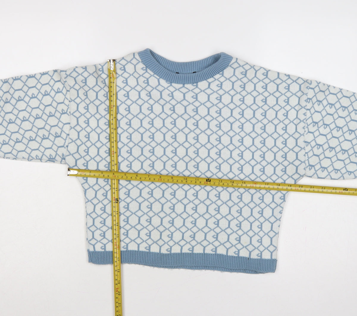 I Saw It First Womens Blue White M Geometric Knit Crew Neck Jumper