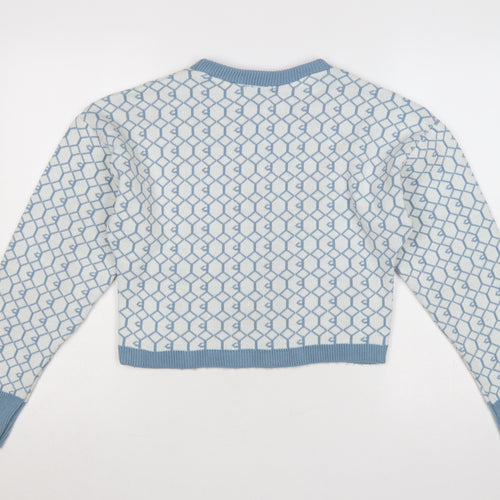 I Saw It First Womens Blue White M Geometric Knit Crew Neck Jumper