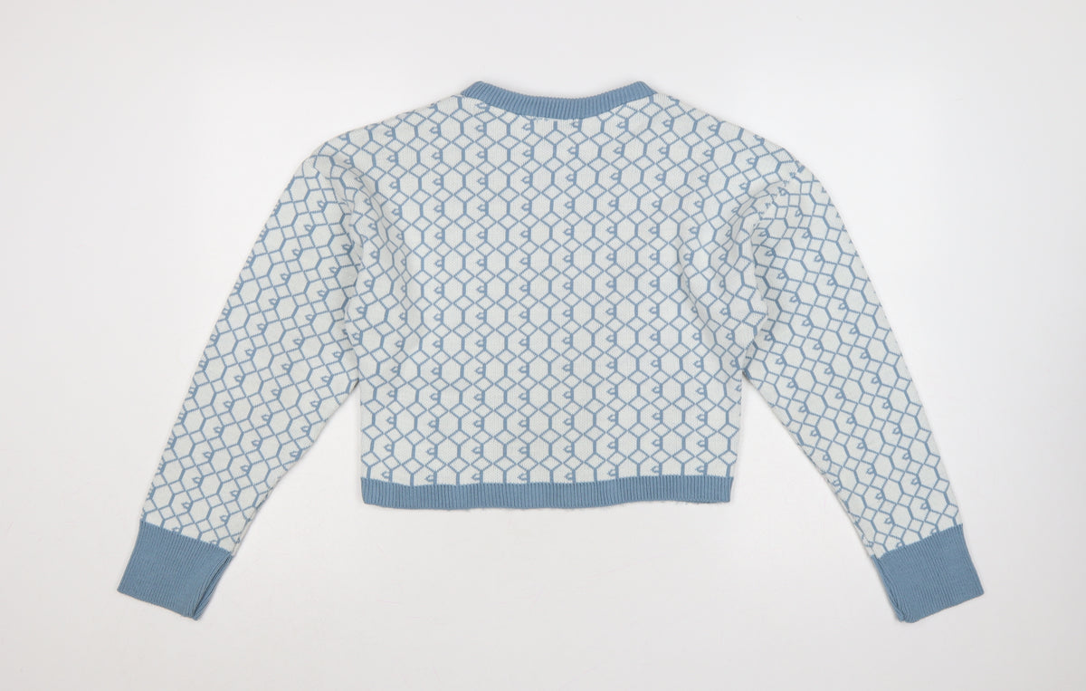 I Saw It First Womens Blue White M Geometric Knit Crew Neck Jumper