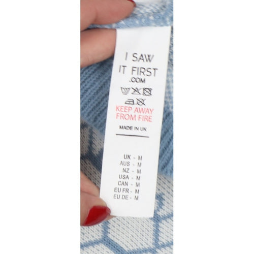 I Saw It First Womens Blue White M Geometric Knit Crew Neck Jumper