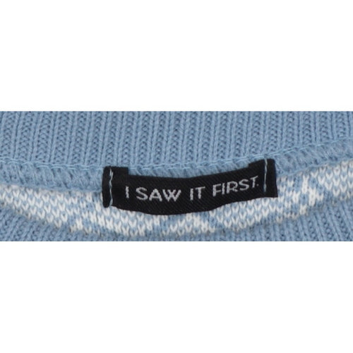I Saw It First Womens Blue White M Geometric Knit Crew Neck Jumper