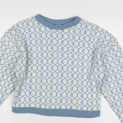 I Saw It First Womens Blue White M Geometric Knit Crew Neck Jumper