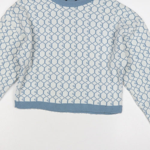 I Saw It First Womens Blue White M Geometric Knit Crew Neck Jumper