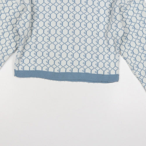 I Saw It First Womens Blue White M Geometric Knit Crew Neck Jumper