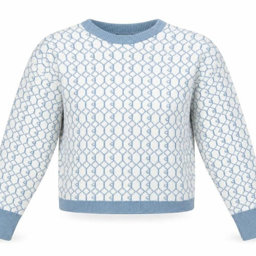 I Saw It First Womens Blue White M Geometric Knit Crew Neck Jumper