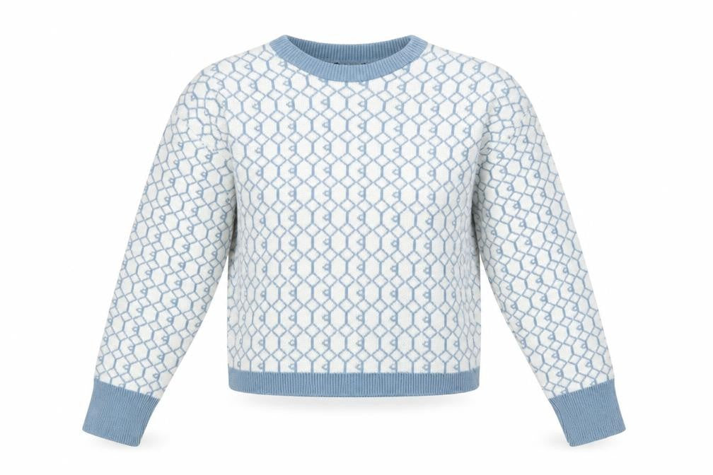 I Saw It First Womens Blue White M Geometric Knit Crew Neck Jumper