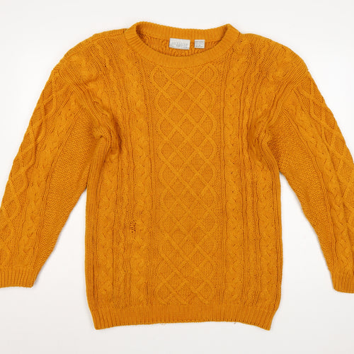Nordstrom Point of View Women Yellow M Cable Knit Cotton Jumper
