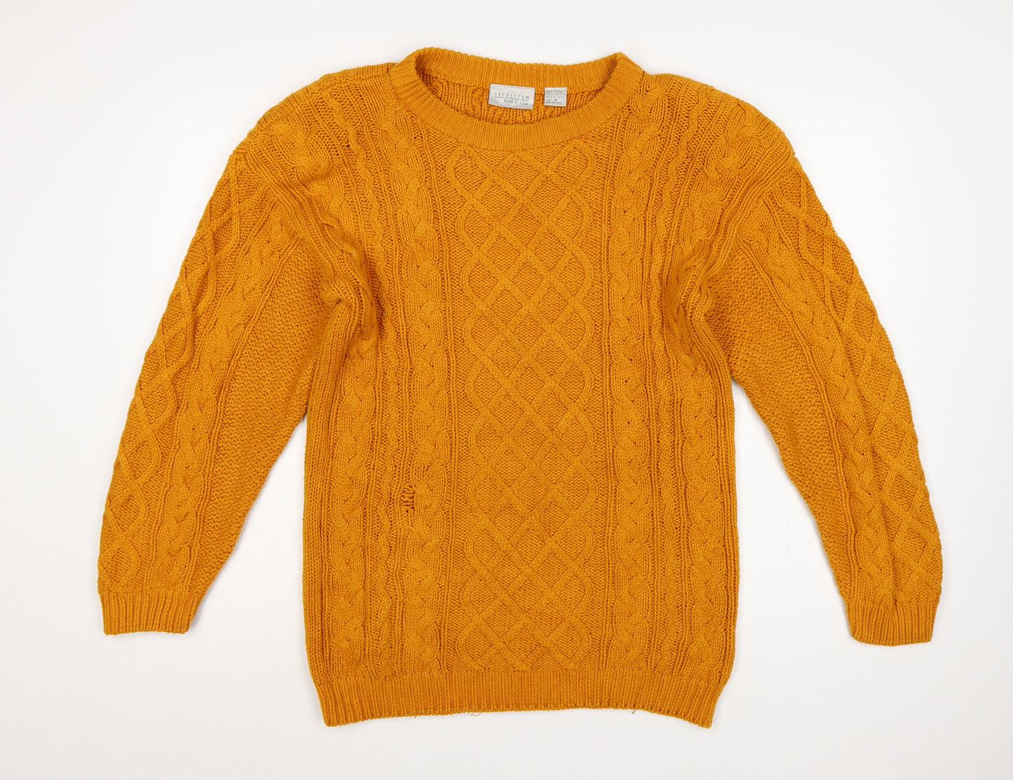 Nordstrom Point of View Women Yellow M Cable Knit Cotton Jumper