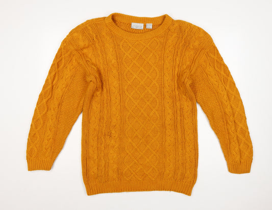 Nordstrom Point of View Women Yellow M Cable Knit Cotton Jumper