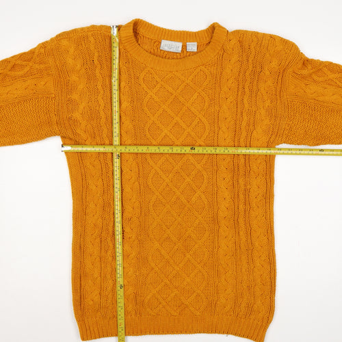 Nordstrom Point of View Women Yellow M Cable Knit Cotton Jumper