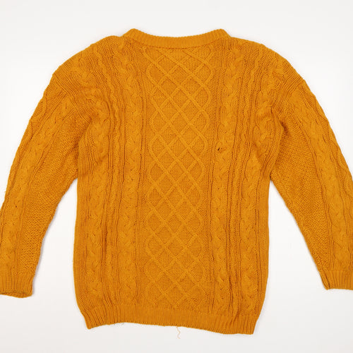 Nordstrom Point of View Women Yellow M Cable Knit Cotton Jumper