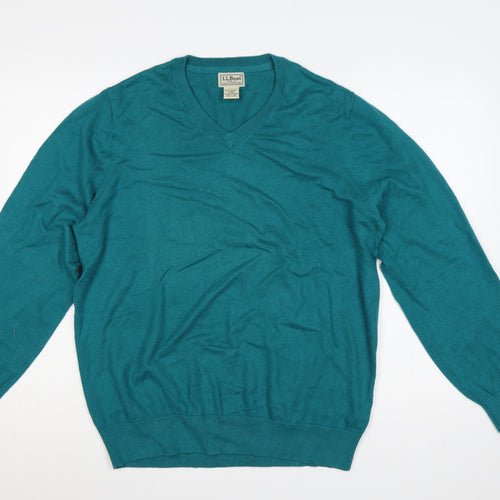 L.L.Bean Men’s Blue L V-Neck Cotton Cashmere Pullover Jumper