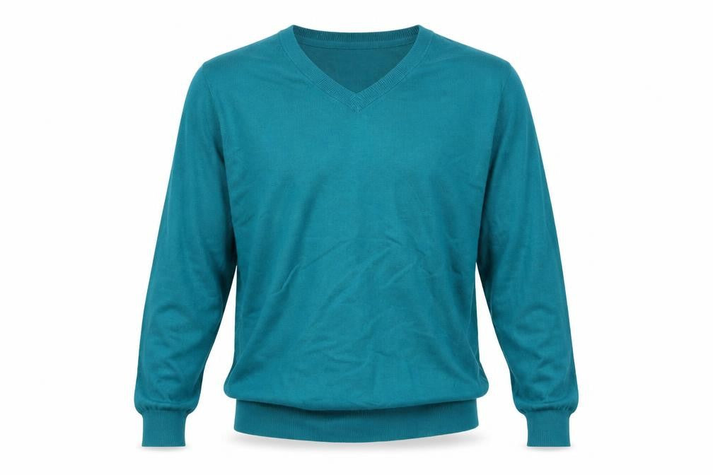 Front view of L.L.Bean Men’s Blue L V-Neck Cotton Cashmere jumper
