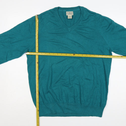 L.L.Bean Men’s Blue L V-Neck Cotton Cashmere Pullover Jumper
