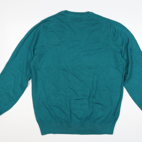 L.L.Bean Men’s Blue L V-Neck Cotton Cashmere Pullover Jumper