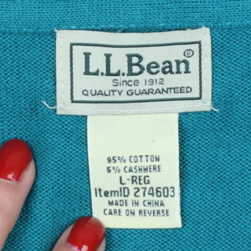 L.L.Bean Men’s Blue L V-Neck Cotton Cashmere Pullover Jumper