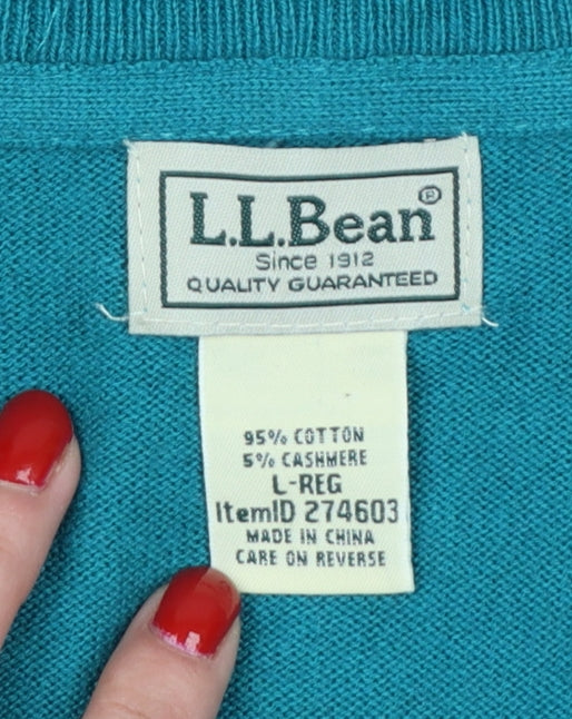 L.L.Bean Men’s Blue L V-Neck Cotton Cashmere Pullover Jumper