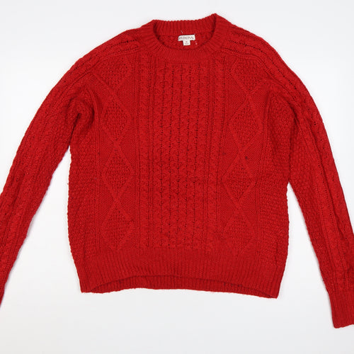 Merona Women’s Red M Cable Knit Crew Neck Wool Blend Jumper