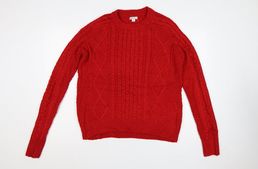 Merona Women’s Red M Cable Knit Crew Neck Wool Blend Jumper