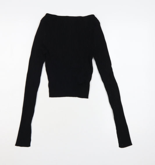 H&M Women’s Black S Ribbed Boat Neck Slim Fit Jumper