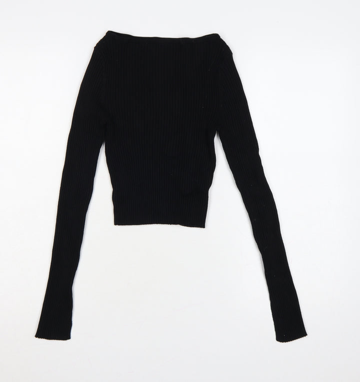 H&M Women’s Black S Ribbed Boat Neck Slim Fit Jumper