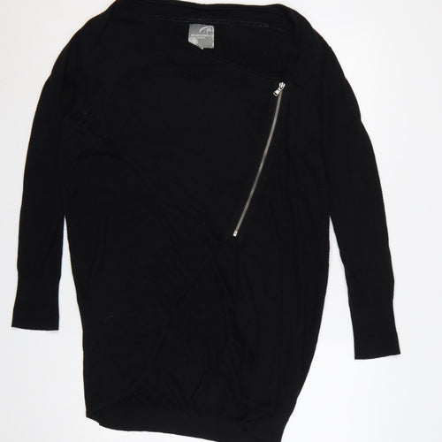 RJR John Rocha Women Black Size 18 Cashmere Blend Asymmetric Zip Cardigan