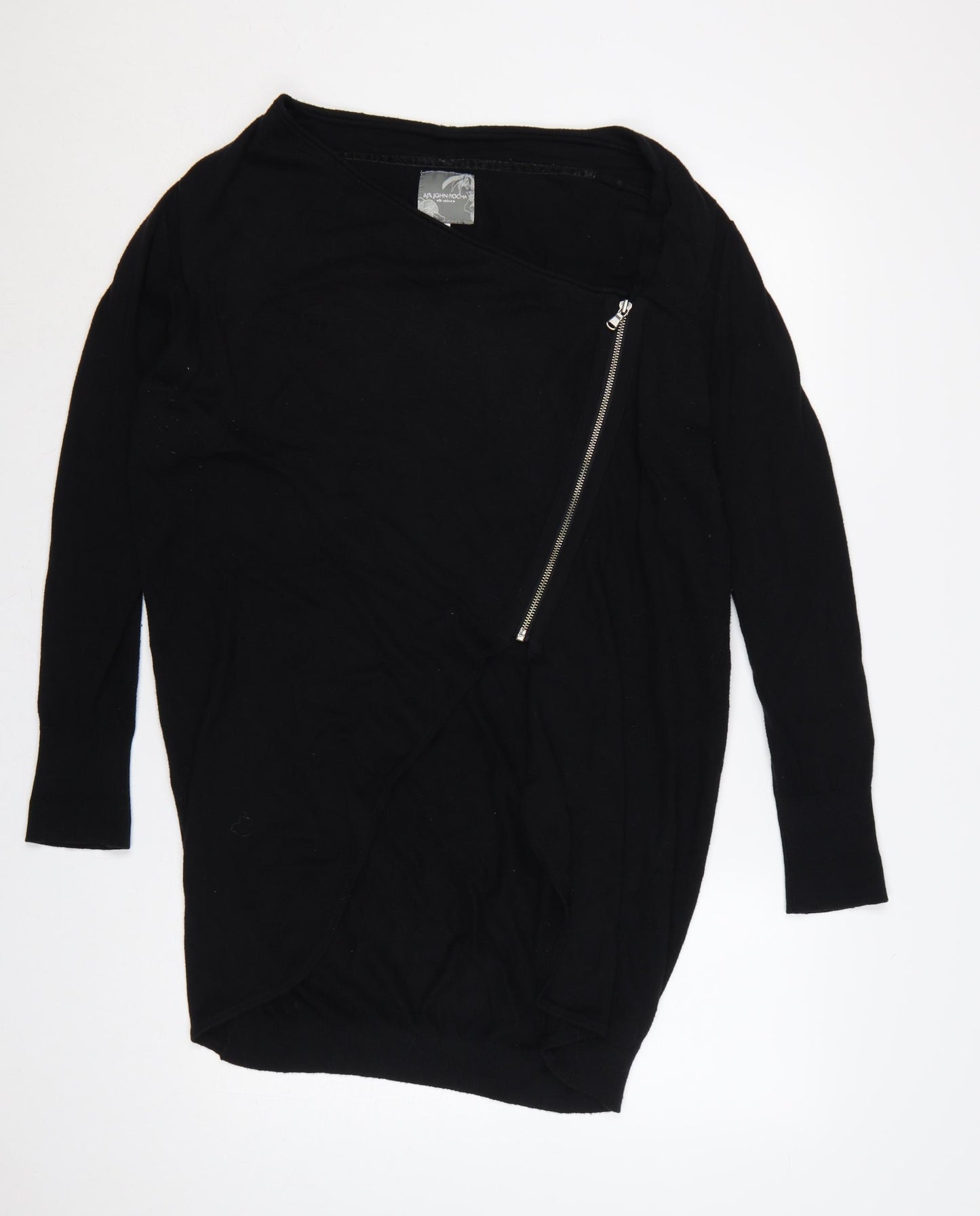 RJR John Rocha Women Black Size 18 Cashmere Blend Asymmetric Zip Cardigan