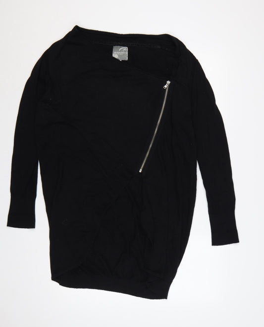 RJR John Rocha Women Black Size 18 Cashmere Blend Asymmetric Zip Cardigan