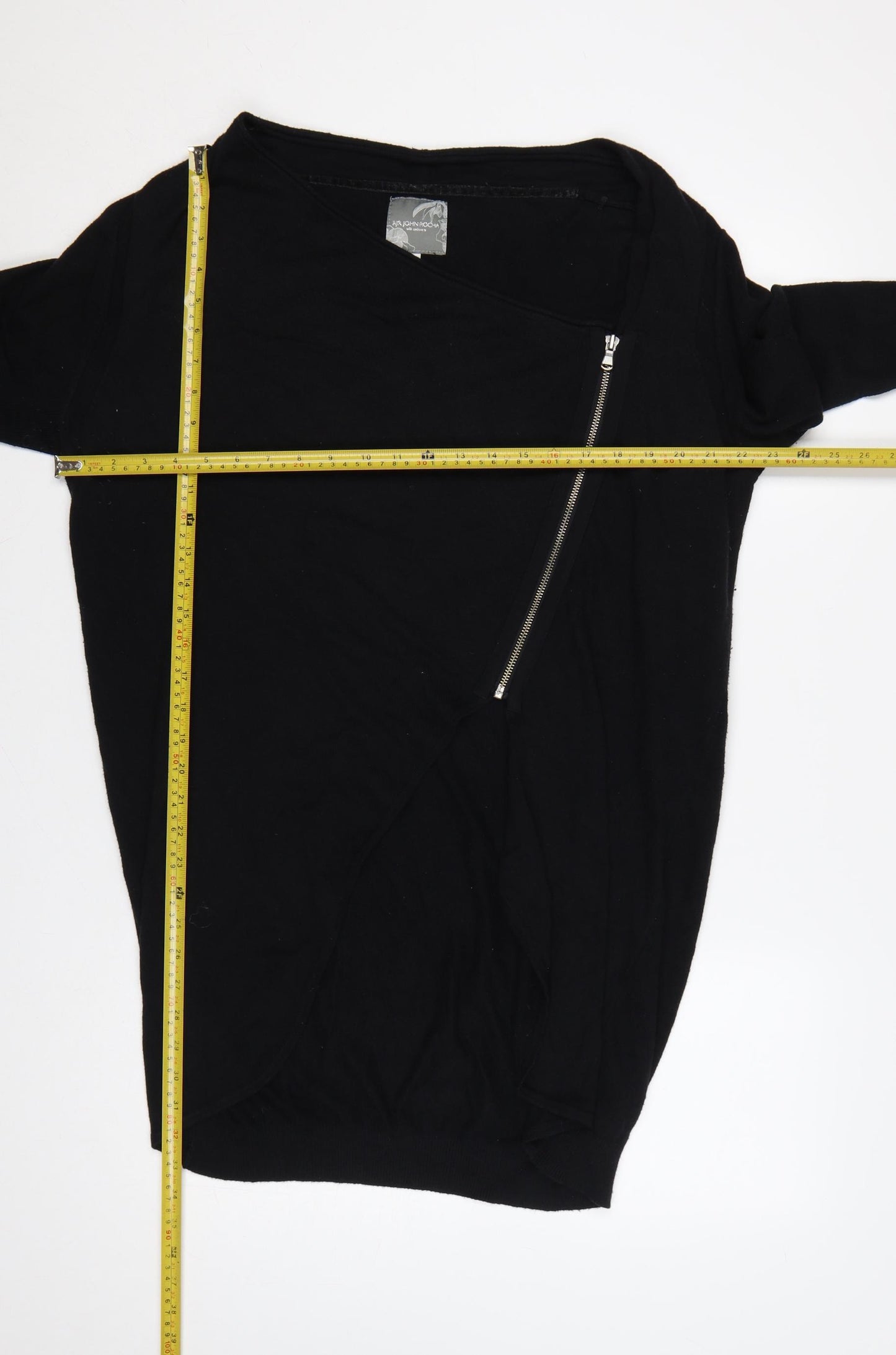 RJR John Rocha Women Black Size 18 Cashmere Blend Asymmetric Zip Cardigan