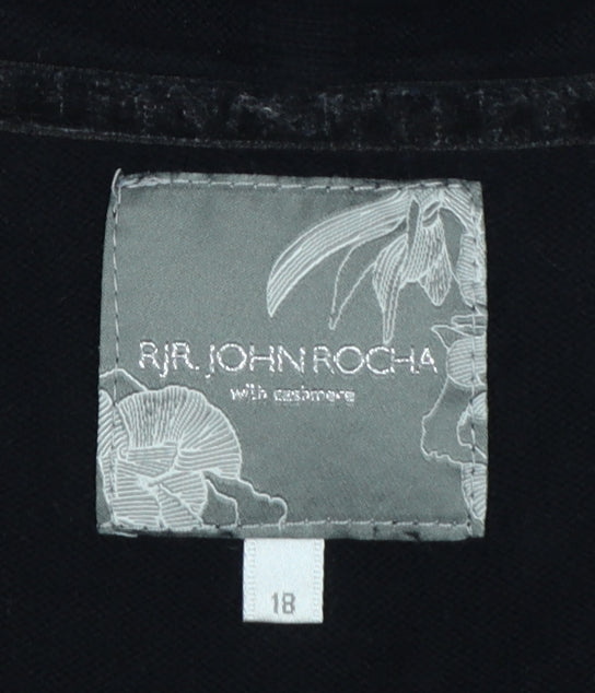 RJR John Rocha Women Black Size 18 Cashmere Blend Asymmetric Zip Cardigan