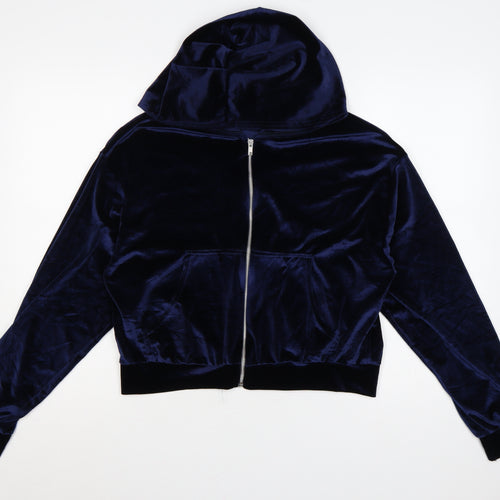 Fashionkilla Women’s Blue Size 12 Velour Full Zip Hoodie Pockets