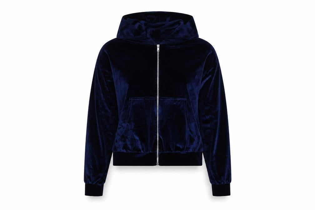 Fashionkilla Women’s Blue Size 12 Velour Full Zip Hoodie Pockets