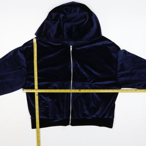 Fashionkilla Women’s Blue Size 12 Velour Full Zip Hoodie Pockets