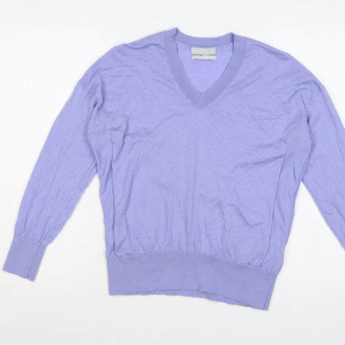 M&S Women Purple M 100% Merino Wool V-Neck Pullover Jumper
