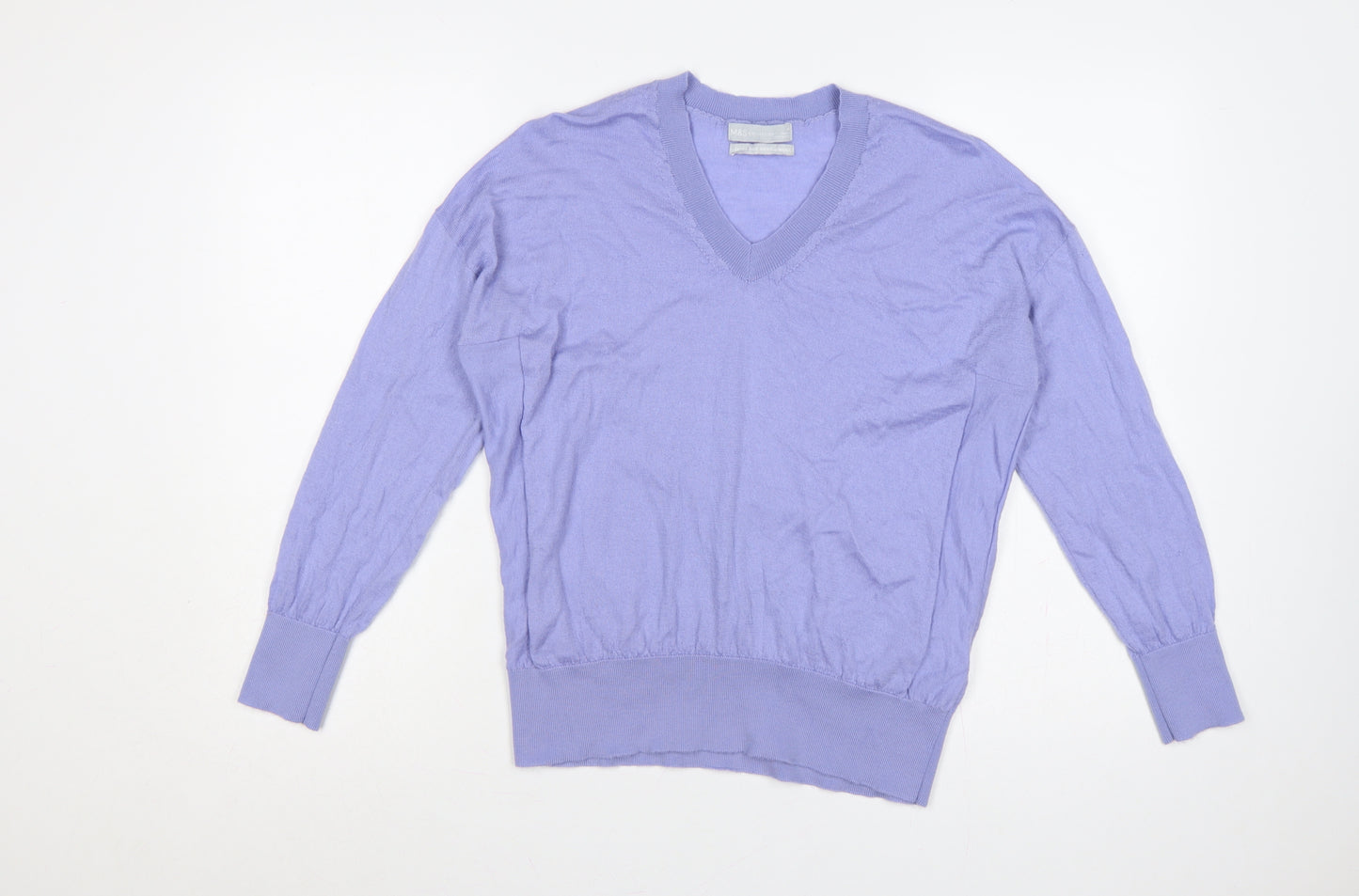 M&S Women Purple M 100% Merino Wool V-Neck Pullover Jumper