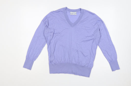 M&S Women Purple M 100% Merino Wool V-Neck Pullover Jumper