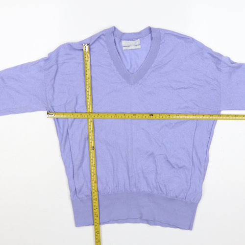 M&S Women Purple M 100% Merino Wool V-Neck Pullover Jumper