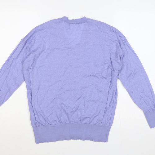 M&S Women Purple M 100% Merino Wool V-Neck Pullover Jumper