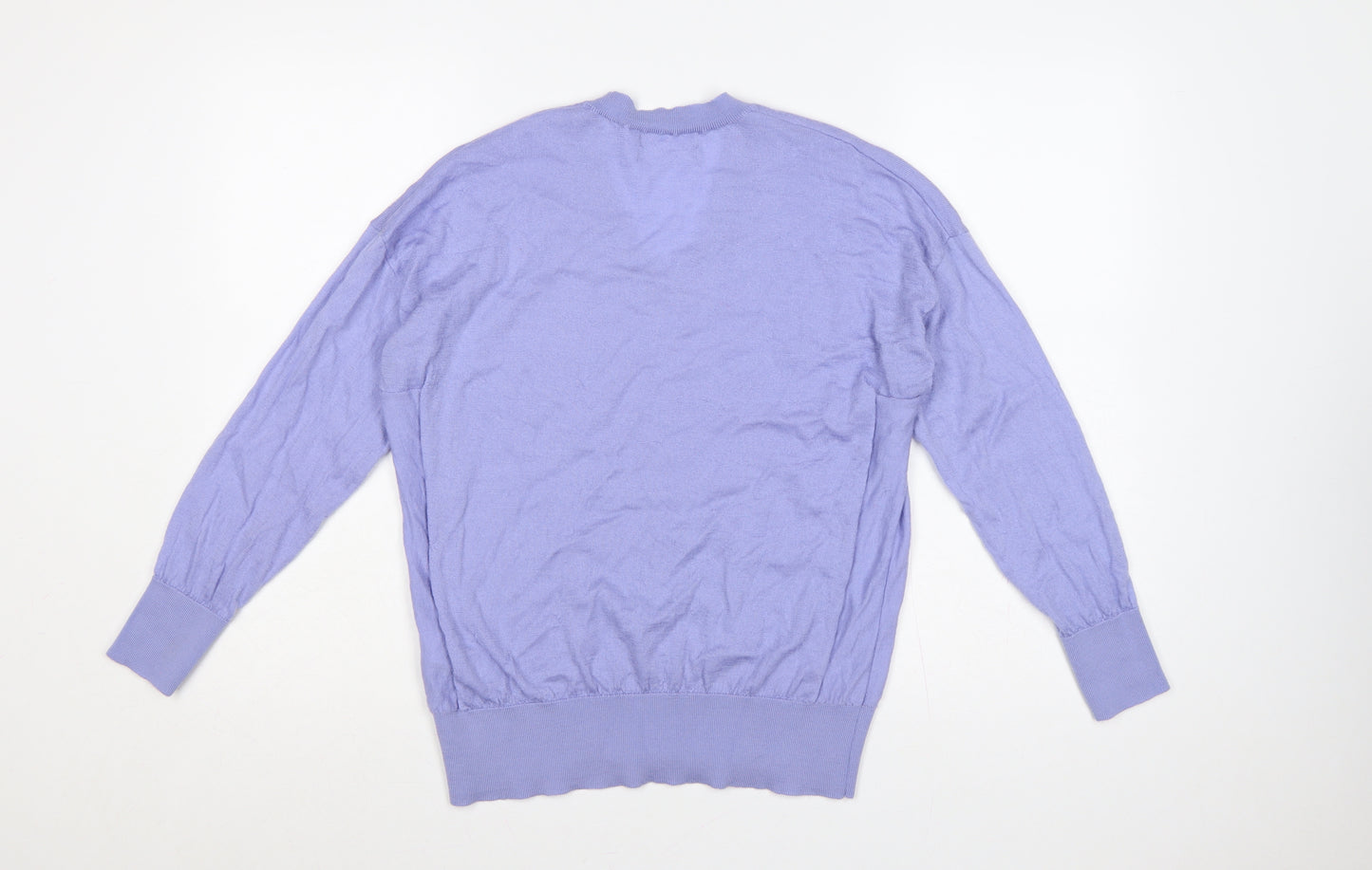 M&S Women Purple M 100% Merino Wool V-Neck Pullover Jumper
