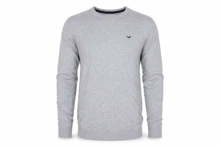Hollister Men Grey L Crew Neck Logo Cotton Blend Knit Pullover Jumper