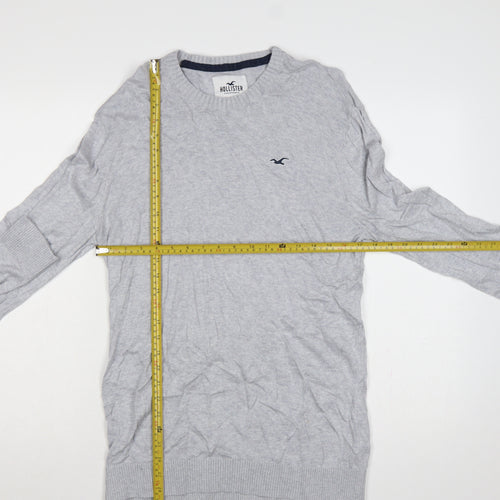 Hollister Men Grey L Crew Neck Logo Cotton Blend Knit Pullover Jumper