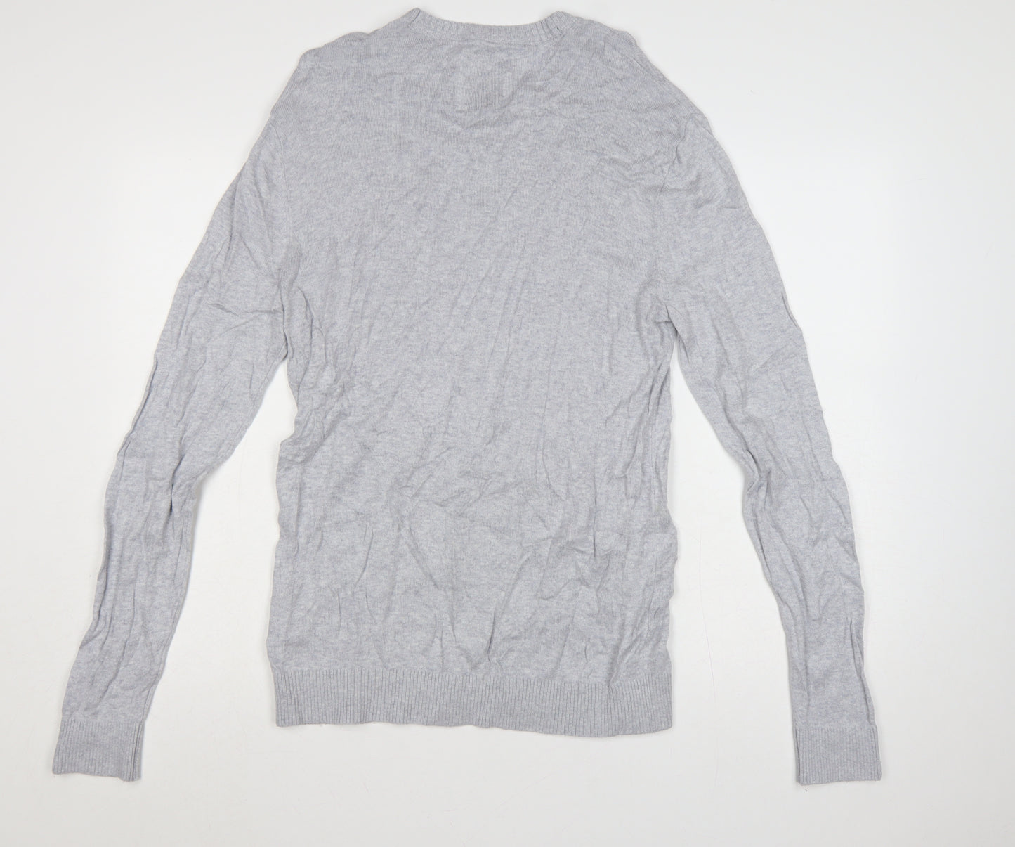Hollister Men Grey L Crew Neck Logo Cotton Blend Knit Pullover Jumper