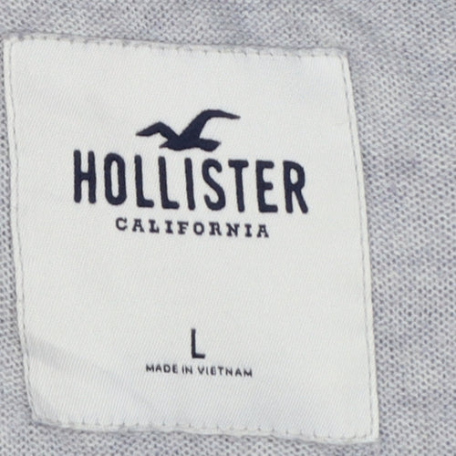 Hollister Men Grey L Crew Neck Logo Cotton Blend Knit Pullover Jumper