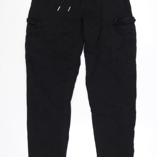 boohooMAN Men's Black XS Cargo Trousers Elastic Waist Drawstring