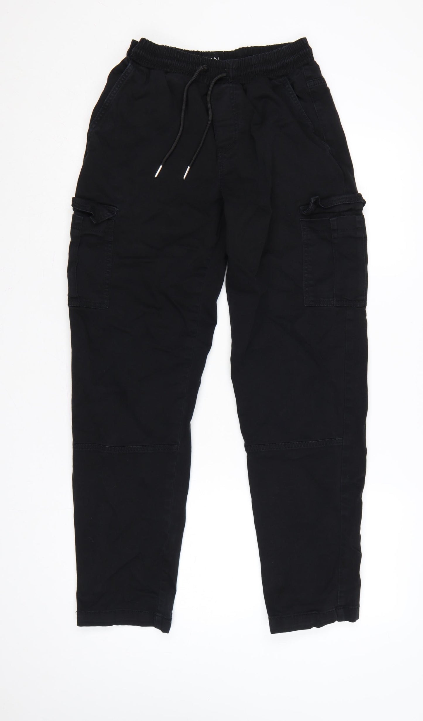 boohooMAN Men's Black XS Cargo Trousers Elastic Waist Drawstring