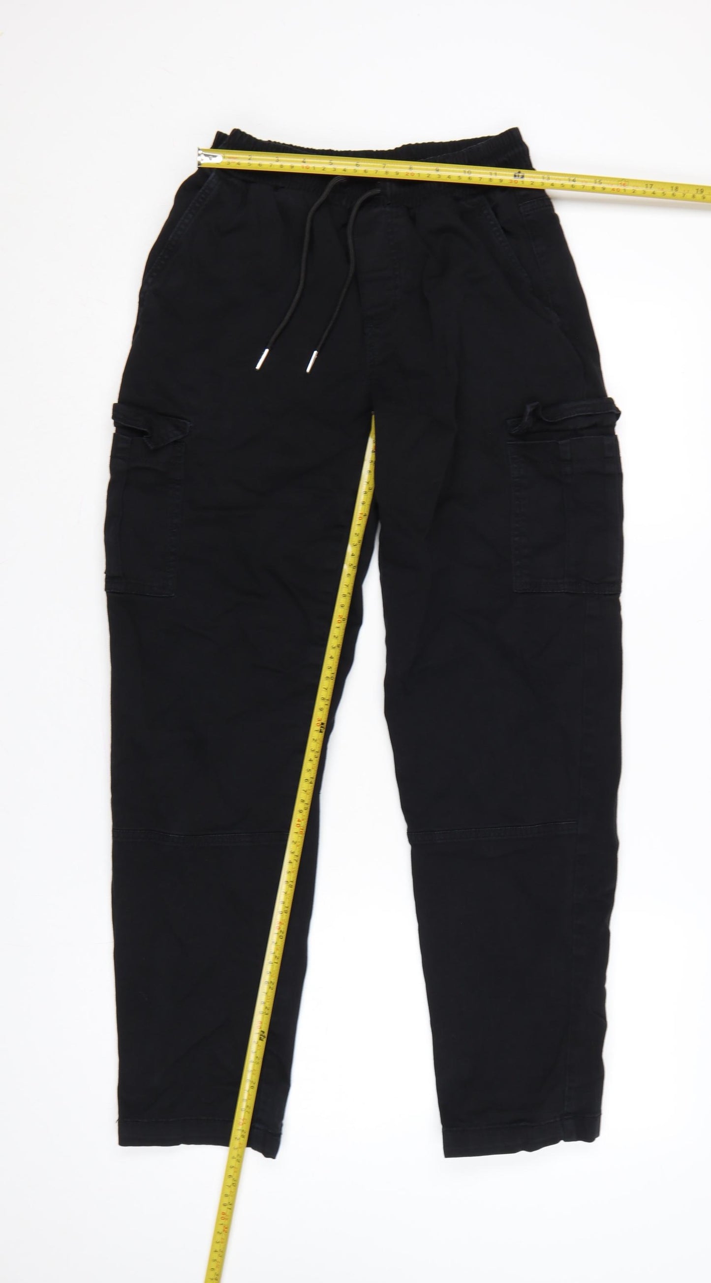 boohooMAN Men's Black XS Cargo Trousers Elastic Waist Drawstring