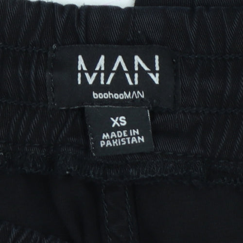 boohooMAN Men's Black XS Cargo Trousers Elastic Waist Drawstring
