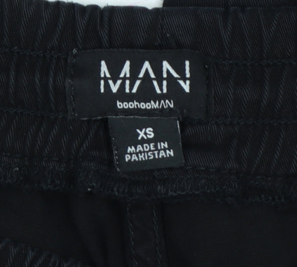 boohooMAN Men's Black XS Cargo Trousers Elastic Waist Drawstring