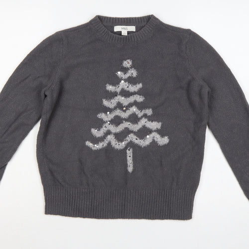 Marks & Spencer Women Black S Christmas Tree Sequin Knit Jumper